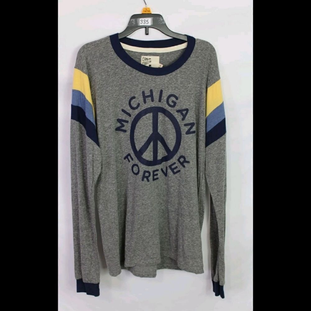 SUMMIT CAMP COLLECTION SZ M MICHIGAN FOREVER SHOULDER STRIPE LONG SLEEVE NWT